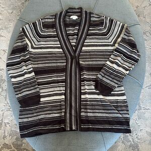 Charter Club Women’s Black and Silver Striped Cardigan - Size XL